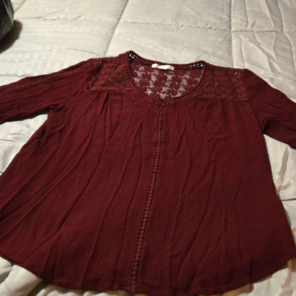 JohnPaulRichard Burgundy Lace Women's Blouse